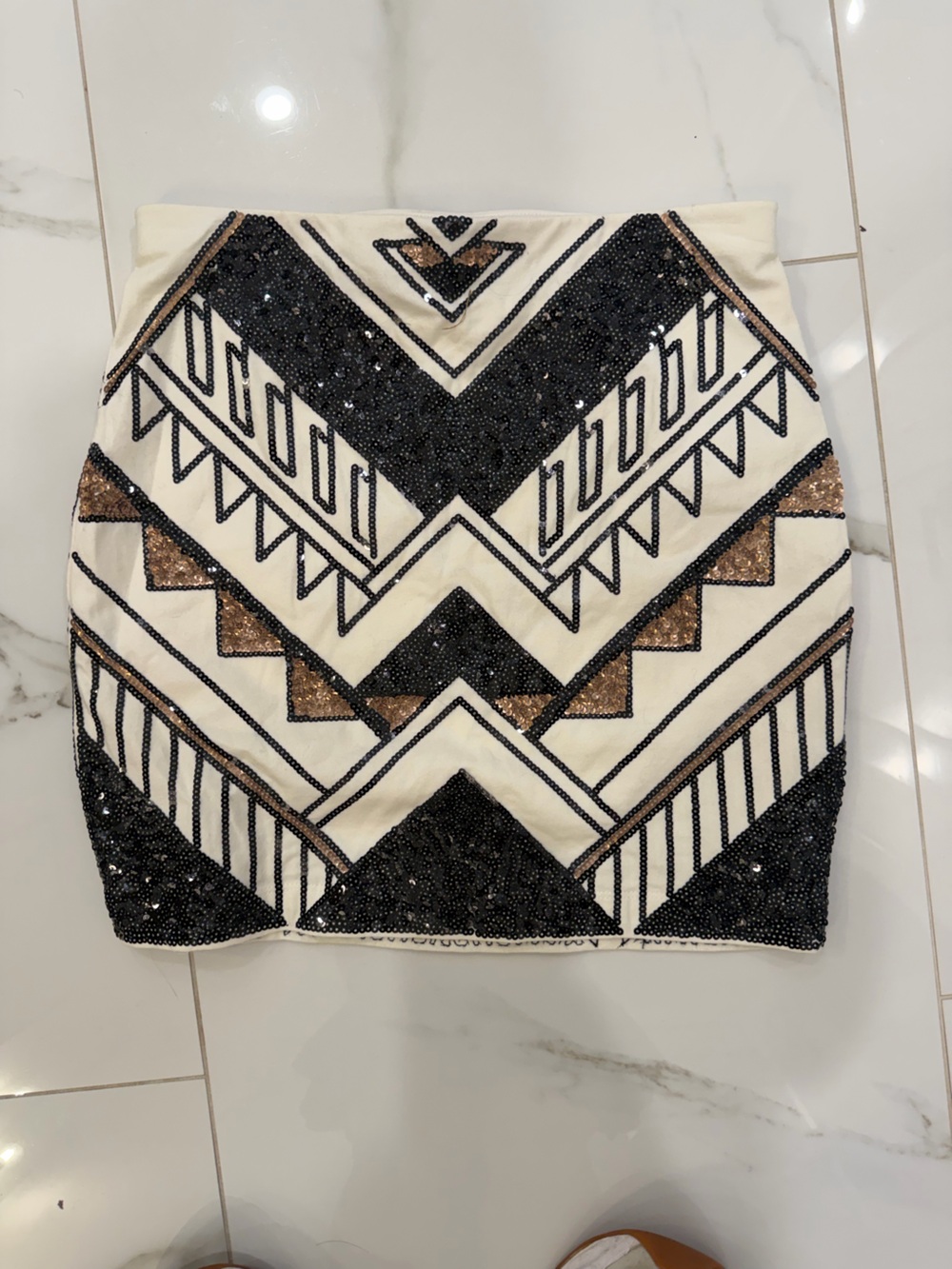 Express Beaded Geometric Accent Pillow in Black, White & Gold